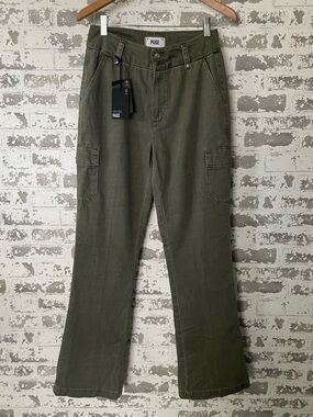 Paige Dion Cargo Pants Olive Green High Rise Straight Leg NWT Size 28